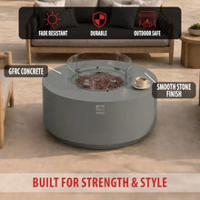 AMS Round Concrete GFRC Propane Gas Fire Pit Table Bundle (Light Gray)