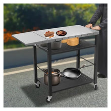 ELUKHT 4-Tier Stainless Steel BBQ Cart Rolling Grill Table for Camping & Office Portable Barbecue Trolley with Wheels Outdoor Cooking Station BBQ Accessories