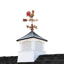 Good Directions 30" Square Coventry Vinyl Cupola with Black Aluminum Roof and Copper Bantam Red Rooster Weathervane White/Black/Red