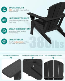 PLUUV Adirondack Chair Set of 6, Fire Pit Chairs with Cup Holder, Black