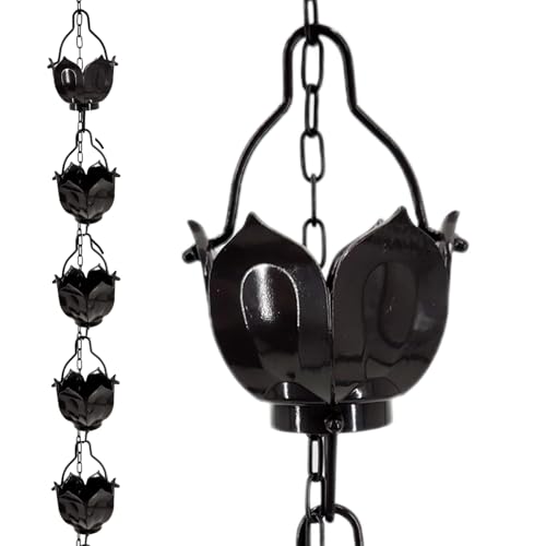 DFTDFYXYRain Chains 8.5FT Aluminum Hanging Outdoor Rain Chains Movable Hanging Replacement Rain Chain Gutters with Hooks and Fixings for Garden Rustproof Decorative Garden Ornaments,Black,8m(26.2ft)