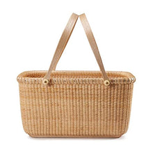 ZYBB Outdoor Rattan Picnic Basket Easter Basket with Handles Solid Wood Handwoven Grocery Basket 33X23x17cm