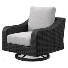 BOWERY HILL Outdoor Swivel Lounge Chair with Cushion, 360-Degree Swivel, Black Resin Wicker and Aluminum Frame, UV-Resistant Nuvella Fabric, Powder-Coated Finish, 35" W x 37" D x 35" H, Patio Seating