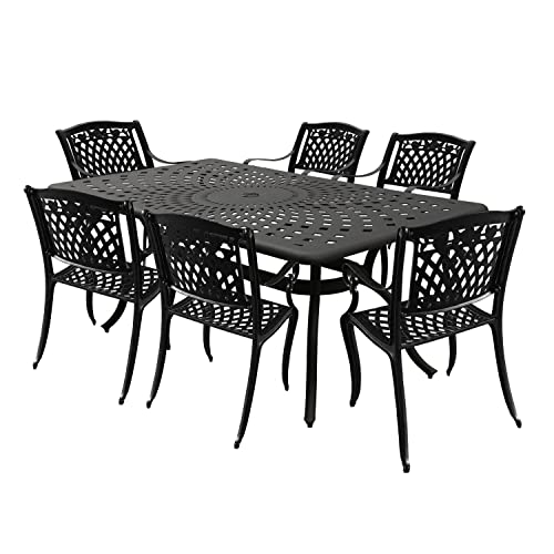 Oakland Living Modern Ornate Outdoor Mesh Aluminum 67-in Black Rectangular Patio Dining Set with Six Chairs