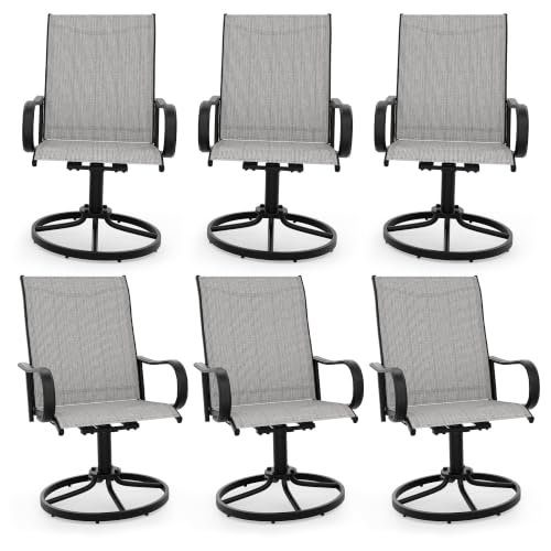 Garvee Patio Swivel Outdoor Dining Chairs Set of 6 with Textilene Khaki