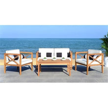 Safavieh PAT7031A Collection Nunzio Teak and White and Navy 4 Pc Accent Pillows Outdoor Set