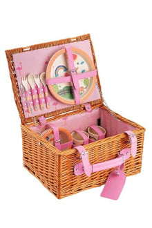 Picnic Basket 2 Person Handmade Wicker Picnic Set for Pink Portable Handle Design