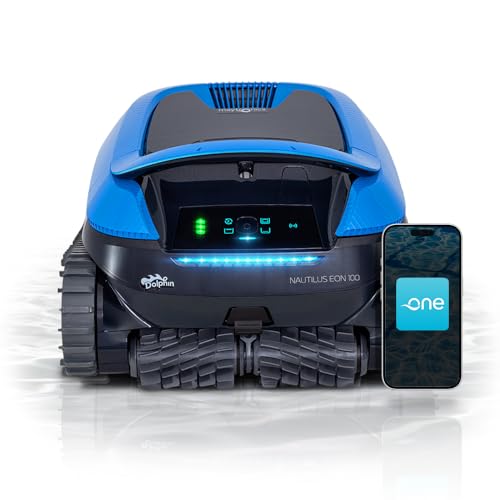Dolphin Nautilus EON 100 Cordless Robotic Pool Cleaner Ideal for Pools up to 50 FT – Wi-Fi Connected, Wall & Waterline Scrubbing, Top-Load Filter, Smart Navigation