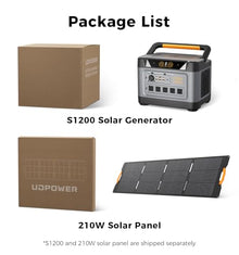 UDPOWER S1200 1190Wh Solar Generator Kit with 210W Panel, Fast Solar Charging, 1200W Power Station for Home Backup RV Emergencies, CPAP Compatible