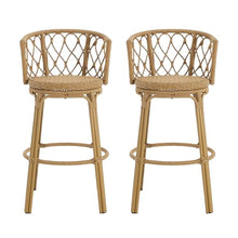 Christopher Knight Home Harrison 28.75"H Outdoor Barstools Set of 2, Rattan Bar Chair, Barrel Backrest Counter Stool, Country Style Bistro Stool, Patio Barstools for Gardern Orchard Yard, Light Brown