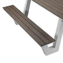 Benzara Limo 86 Inch Picnic Table, Smooth Gray Polyresin Slats, Aluminum Frame
