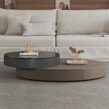 Hhaoran-9863 Side End Table Rotating Oval Coffee Table Set, Modern Luxury Glass Table for Small Spaces, Stylish and Functional Home Furniture Accent Coffee Table for Living Room Bedroom Office(Brown)