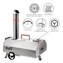 BAYUELSWU Stainless Steel Pizza Oven Outdoor 12" Automatic Rotatable Pizza Ovens, Portable Wood Pizza Oven for Outside Kitchen Backyard (Silver)