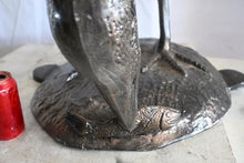 Nifao Aluminum Fishing Heron Dark Medium Bronze Statue, 34"L x 24"W x 40"H