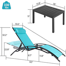 YWMLFZ 3Pcs Sun Lounger Recliner Set Aluminum Chaise Lounges,Reclining Chair with 5 Adjustable Backrest, Cushion, Table for Garden