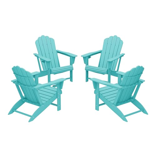 WestinTrends Highland Outdoor Patio HDPE Adirondack Chairs with Cup Holders (Set of 4), Turquoise