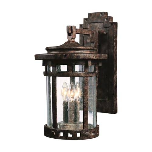 Maxim Lighting Santa Barbara 3-Light Outdoor Wall Lantern | Sienna Finish | Seedy Glass Shade | Craftsman Outdoor Wall Lantern for Front Doors and Entryways | Wet-Location Rated | 40035CDSE