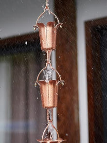 YUSIWOAL Hanging Rain Chains for Roof Gutters, Copper Collector Cups Outdoor Decor, Adjustable Length Drain Link Eavestrough Diverter(2.6M (8.5Ft))