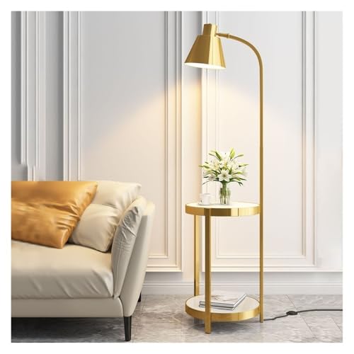 ZHONGCHENGWU Floor Lamp Floor Lamp with Shelves, Mid Century Modern Standing Lamps, Rustic Side Table Lamp for Bedroom & Living Room(Gold)