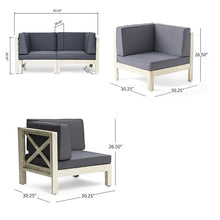 Benzara Nony Outdoor Loveseat, Detachable Acacia Wood Chairs Gray and Natural Brown