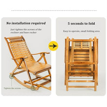 MHJKHG Foldable Rocking Chair, Bamboo Rocker Chair, Massage Footrest, Outdoor Breathable Recliner, Comfort Armchair, Adjustable Backrest Leisure Chair, for Garden Patio Park，Natural One Size