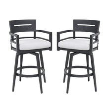 Modern Outdoor 2-Piece Swivel Bar Chairs – Aluminum Frame with Ember Black, 360° Swivel, Ergonomic Backrest & Armrests, Tapered Legs, Cushion, Weather-Resistant & Durable Patio Bar Stool