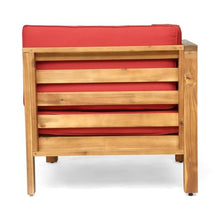 Hassyee 2 Pieces Patio Loveseat Set with Washable&Removable Cushions for Poolside, Backyard, Lawn, Acacia Wood Outdoor Furniture Set with Slatted Armrests and Backrests for Garden, Living Room (Red)