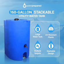 WaterPrepared 160 Gallon Stackable Utility Water Tank, Blue