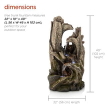 Alpine Corporation 40" Tall 4-Tier Rainforest Tree Trunk Waterfall Fountain with LED Lights, Outdoor Garden, Patio, Yard, and Porch Water Feature Decor