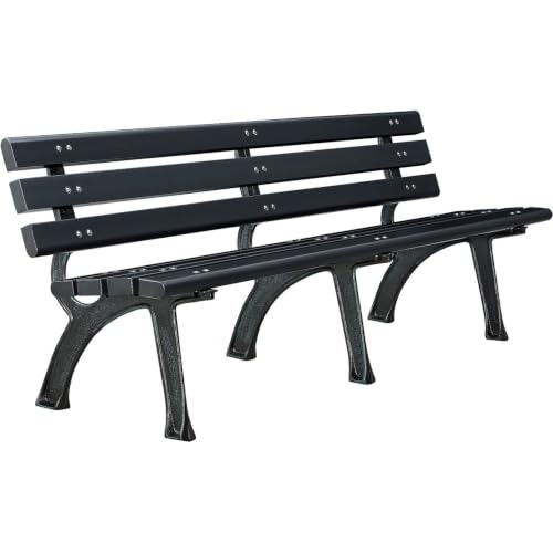 Global Industrial 6'L Outdoor Park Bench with Backrest, Black, Plastic