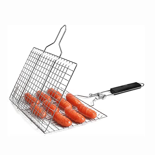 OEKFVCHVZ Grilling Net BBQ Grill Fish Basket Folding Portable Stainless Steel with Handle Outdoor Campin