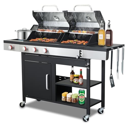 663 SQIN Gas and Charcoal Combo Grill with Side Burner