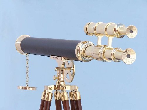 Hampton Nautical Floor Standing Brass/Leather Griffith Astro Telescope 64" Brass