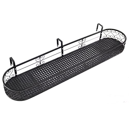 Plant Stand Hanging Flower Pot Stand For Railing Fence, European Style Metal Planter Holder Shelf With Hooks, Black Plant Backet Container Accessories For Balcony Deck Yard Patio ( 120Cm X 2