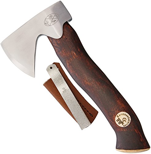 Karesuando Kniven Unna Aksu Hunter's Axe Hatchet 8.75" Overall, Brown Oiled Curly Birch Handle, Leather Sheath - 3639