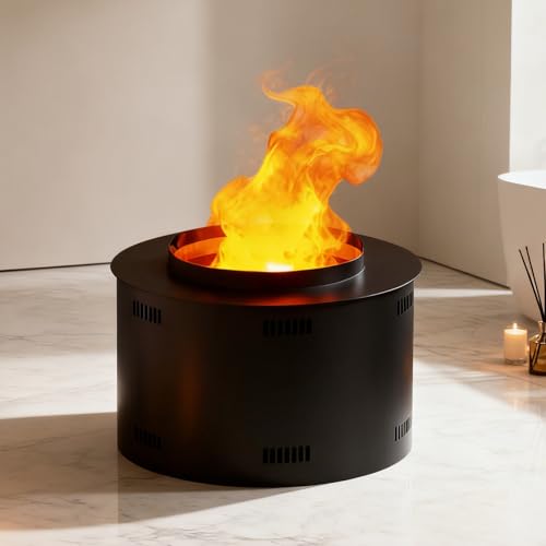 Sushangmao Upgraded Round 3D Water Vapor Fireplace/3d Water Vapor Fireplace/Humidifier, Realistic Flame Effect, Adjustable Mist/Flame Brightness, Remote+Touch Control, Low Noise 50cm/19.6in