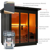 amocane Outdoor Steam Sauna 3 Person, Canadian Hemlock Sauna Room with 6KW ETL Toule Heater, Traditional Backyard Sauna Spa with Asphalt Shingles, Luxury Sauna Accessories for Home & Garden