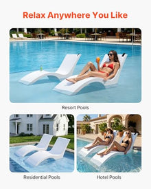 VEVOR Pool Lounge Chairs, Set of 2 Chaise Lounger, Water Weighted in-Pool Lounger Chairs for up to 9" Water Depths, Anti-Floating Patio Furniture with Cup Phone Holders for Sun Shelf & Tanning Ledge