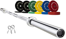 Signature Fitness Olympic Bumper Plate Weight Plates with 7FT Barbell 370LB Set Colored