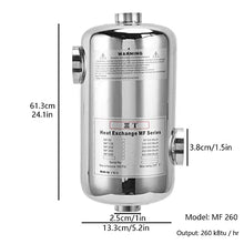 260 KBTU Pool Heat Exchanger Stainless Steel Tube And Shell Pools Heat Exchanger for Swimming Pools/Spas/Hot Tubs/Solar, MF 260, Silver