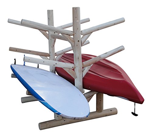 Log Kayak Rack 6 Place Freestanding Kayak and SUP Storage Rack Unfinished