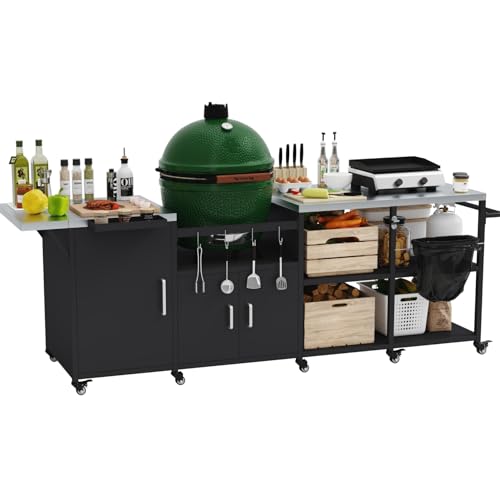 Melidee 103“ Outdoor Grill Station for 2XL Big Green Egg, Heavy Duty Grill Cart with Removable Platform & Weatherproof Cover, Compatible with Kamado Joe & Tabletop Griddle