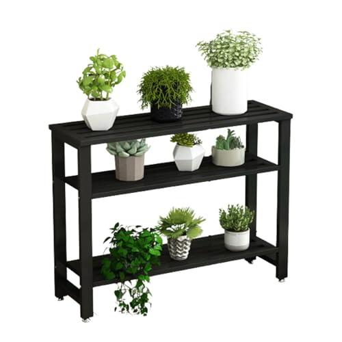 Durable Plant Stand Indoor Outdoor Flower Pot Stand 2/3 Tier Metal Planter Shelves Tall Flower Pot Ladder Shelf Practical Modern Display Holder Black Steel Plant Display Rack For Corner Balcony