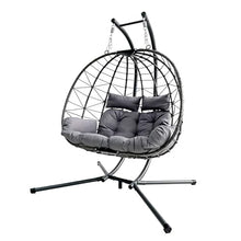 GDFStudio Double Hanging Egg Chair with Stand, Patio Hammock Swing Loveseat for Two, Oversized Wicker Chair with Cushion, Indoor Outdoor, Grey