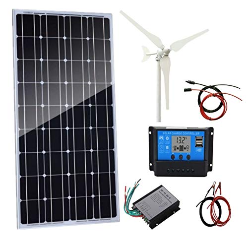 AUECOOR 200W(220W) Wind & Solar Kit/Hybrid System kit: 100W Wind Turbine Generator & 120W Monocrystalline Solar Panel +Wind Turbine Controller+Solar Charge Controller+Accessories