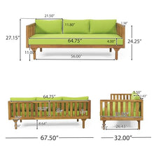 WEALTHKING 3-Seater Outdoor Daybed with Acacia Wood Coffee Table Set for Patio Garden Backyard Lounge Furniture (Teak Wood+Green Fabric)