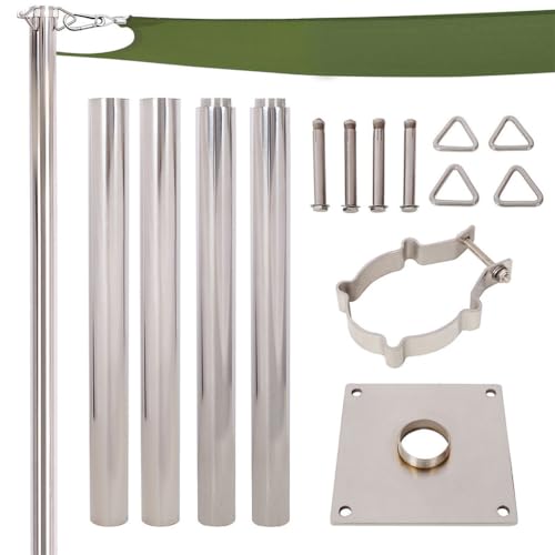 STANSS 8FT Decor Shade Sail Poles, Heavy Duty Stainless Steel Pole with Base Plate & Height-Adjustable Shade Sail Canopy Post,Suitable for Garden,Yard,Patio,Playground,8FT
