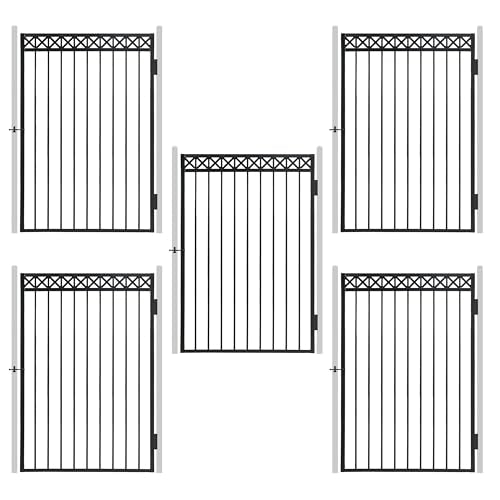Fencer Wire Heavy Duty Flat Top X-Pattern Decorative Fence Gate, 6FT Height x 4FT Width Outdoor Fence Gate, Outdoor Anti-Rust Metal Steel Gate for Fencing Garden Barrier, with Gate Lock, Pack of 5