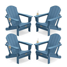 SERWALL Folding Adirondack Chair Set of 4 with Cup Holder for Fire Pit-Blue