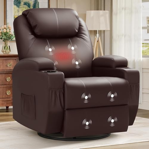 UOPYNE Brown Electric Power Lay Flat Recliner Chair, Infinite Position Overstuffed Wide Lift Reclining Sofa with Massage and Heat, Comfortable Living Room Lounge Seat for Seniors